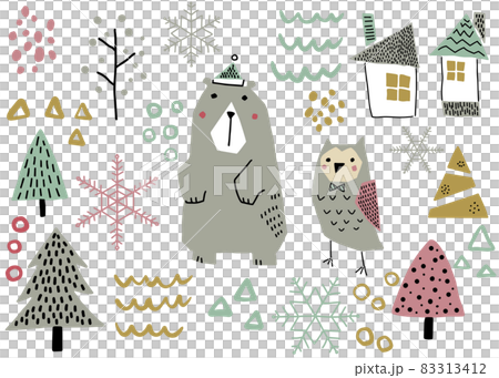 手描き風の北欧冬の素材カラー 手描き風の北欧冬の素材カラー 83313412