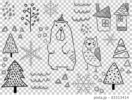 Hand-painted Scandinavian winter material monochrome 83313414