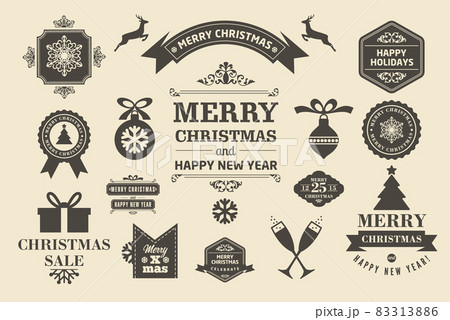New Year Retro Icons, Elements labels And Illustration Set lettering phrases for Christmas 83313886