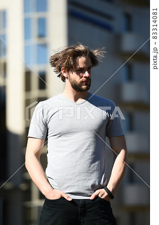 Stylish concept. Stylish man in casual wear on sunny  83314081