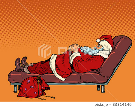 Santa Claus is sleeping on the couch. Christmas...のイラスト素材