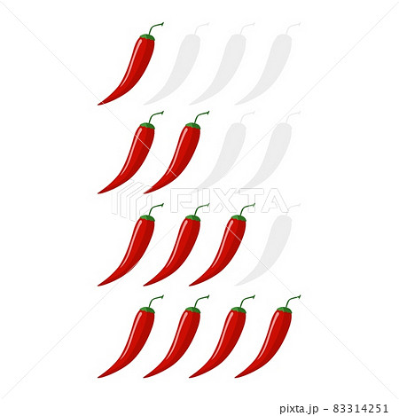 Spicy chilli pepper on the rise heat isolated on white background. Sticker for menu restaurant in flat style. Spicy chilli pepper on the rise heat isolated on white background. Sticker for menu restaurant in flat style. 83314251