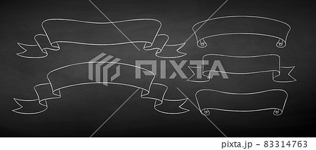 Chalk drawn set of line art ribbon banners Chalk drawn set of line art ribbon banners 83314763