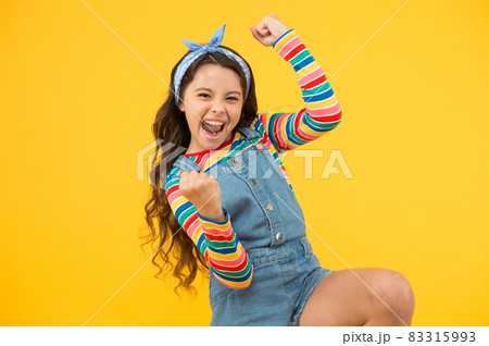 summer vacation joy. little child yellow background. summer vacation joy. little child yellow background. 83315993