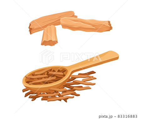 Dried Sandalwood Fragrant Bark in Spoon and Chips Vector Set 83316883
