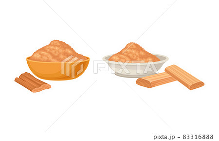 Powdered Sandalwood Poured in Bowl with Chip Rested Nearby Isolated on White Background Vector Set Powdered Sandalwood Poured in Bowl with Chip Rested Nearby Isolated on White Background Vector Set 83316888