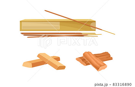 Sandalwood Fragrant Material and Incense Sticks Vector Set 83316890