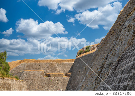 Walls of medieval New Fortress in Kerkyra. Corfu, Greece. 83317206