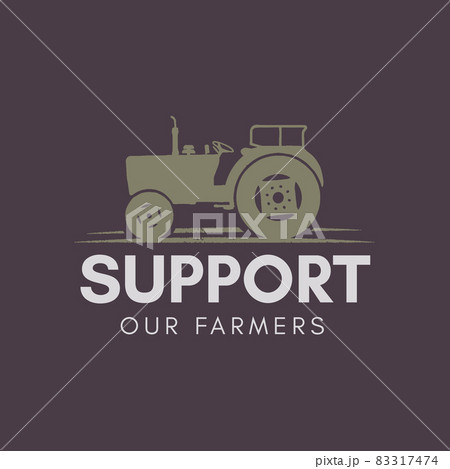 Support our farmer logo template. Retro Farming badge with tractor. Stock badge 83317474