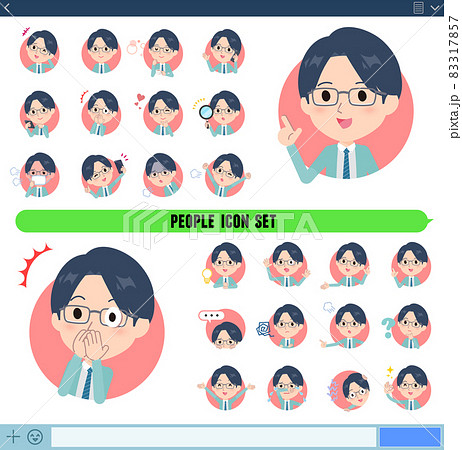 アイコン形式で様々な感情表現をする事務員男性のセット 83317857