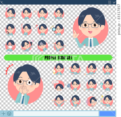 アイコン形式で様々な感情表現をする事務員男性のセット 83317857