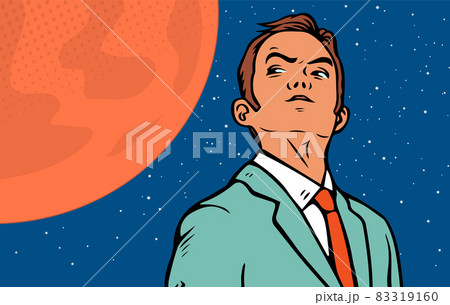A businessman dreams of flying to the planet Mars A businessman dreams of flying to the planet Mars 83319160