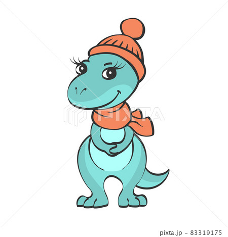 Illustration little dinosaur girl in winter clothes Illustration little dinosaur girl in winter clothes 83319175