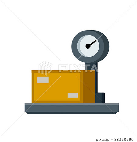 Box is on scale. Weighing of cargo and parcels. 83320596