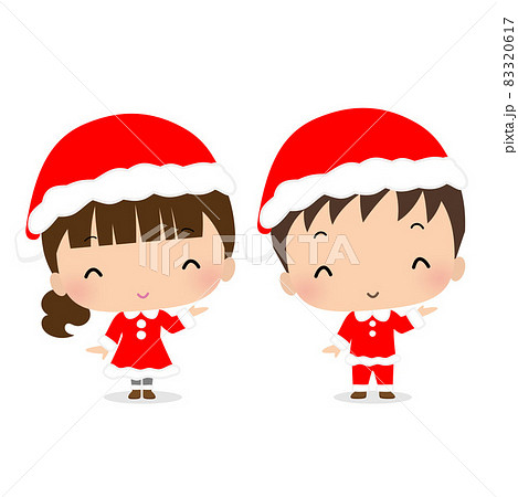 クリスマス サンタの服を着た男の子と女の子のイラストのイラスト素材 3617