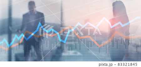Red and blue financial charts on background doble exposure mixed media Red and blue financial charts on background doble exposure mixed media 83321845