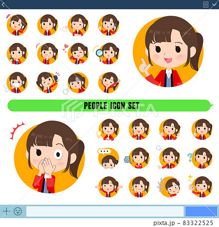 アイコン形式で様々な感情表現をするセールスはっぴ女性のセット 83322525