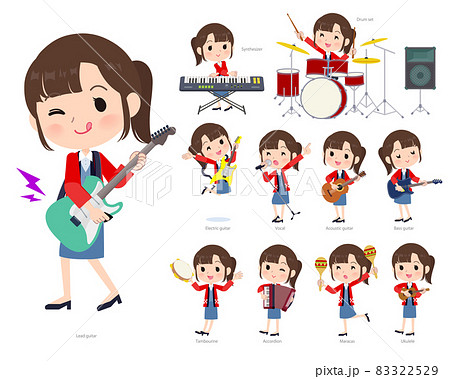 ロックンロールやポップミュージックを演奏するセールスはっぴ女性のセット 83322529