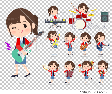 ロックンロールやポップミュージックを演奏するセールスはっぴ女性のセット 83322529