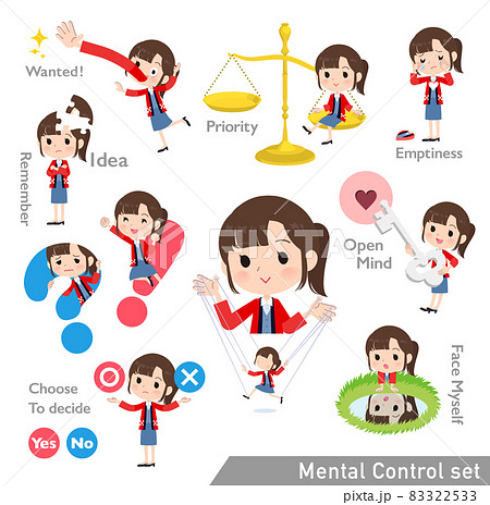 メンタルコントロールをするセールスはっぴ女性のセット 83322533