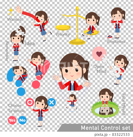 メンタルコントロールをするセールスはっぴ女性のセット 83322533