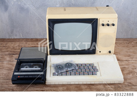 Retro 8 bit DIY home computer with cassete data recorder and monitor from tv set Retro 8 bit DIY home computer with cassete data recorder and monitor from tv set 83322888