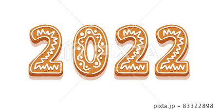 Gingerbread Cookies Number 2022, Festive New Year Ginger Bread Numerals, Sweet Dessert Font or Type. Xmas Digits 83322898