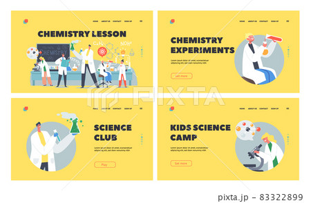 Chemistry Lesson Landing Page Template Set. Schoolkids Conduct Experiment in Class. Researchers Characters in Classroom Chemistry Lesson Landing Page Template Set. Schoolkids Conduct Experiment in Class. Researchers Characters in Classroom 83322899