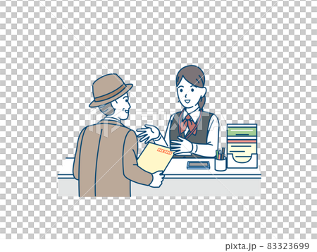 郵便局を利用する男性 窓口 店内 郵便物 イラスト素材 郵便局を利用する男性 窓口 店内 郵便物 イラスト素材 83323699