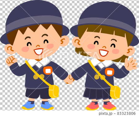 笑顔の幼稚園児の男の子と女の子のイラストのイラスト素材