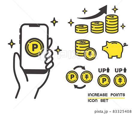 ポイント活動とスマホとブタの貯金箱のベクターイラスト素材／ポイ活／アイコン／コイン 83325408