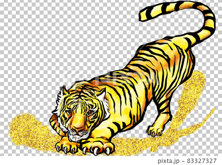 Tora jumped for prey (ink painting color, with gold leaf) Tora jumped for prey (ink painting color, with gold leaf) 83327327