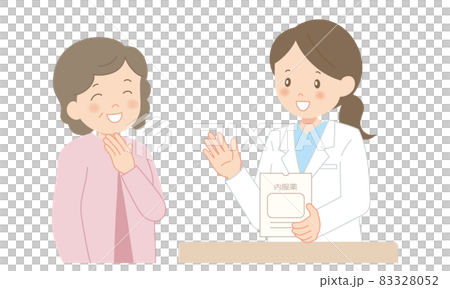 笑顔のシニア女性と薬剤師の女性 笑顔のシニア女性と薬剤師の女性 83328052