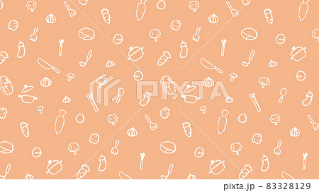 クレヨンで描いた野菜と調理器具のかわいいパターン　シームレス　背景装飾 83328129