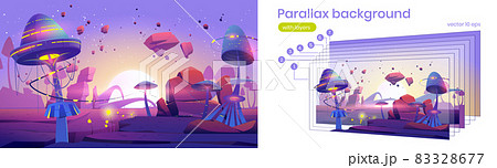 Parallax background with magic land with mushrooms Parallax background with magic land with mushrooms 83328677