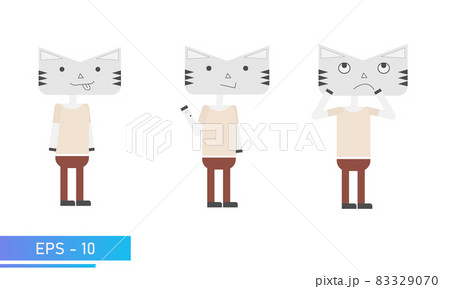 Cat or tiger simple colors. Emotional fanny, hello and thinks. Symbol of 2022 year. Isolated on a white background. Flat vector illustration. Cat or tiger simple colors. Emotional fanny, hello and thinks. Symbol of 2022 year. Isolated on a white background. Flat vector illustration. 83329070