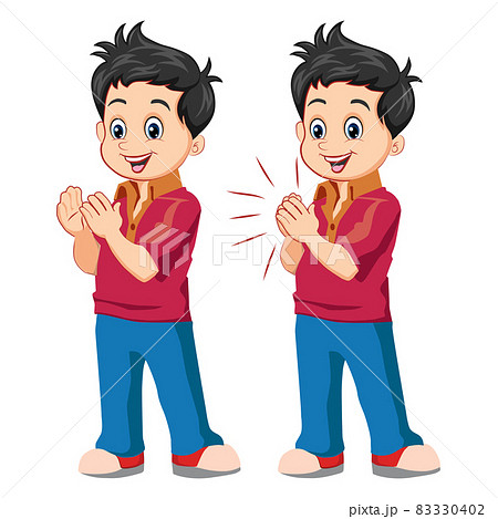 happy cute little kid boy standing and clap the hand 83330402