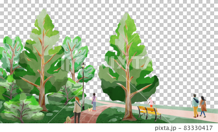 木々の多い自然公園の風景手書き水彩風イラスト 83330417
