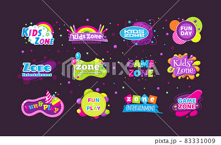 Kids game zone fun day entertainment set childish banner label sticker badge logo. Kids game zone fun day entertainment set childish banner label sticker badge logo. 83331009