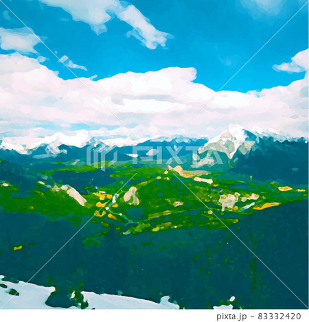 美しい自然が広がるアニメ風描写のベクターイラストのイラスト素材 3324