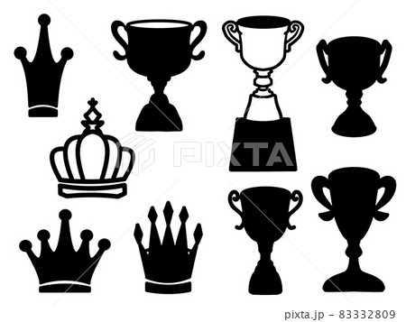 王冠トロフィーランキング素材シルエット セットのイラスト素材