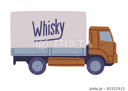 Delivery Truck Carrying Whiskey Bottles in Package for Distribution Vector Illustration Delivery Truck Carrying Whiskey Bottles in Package for Distribution Vector Illustration 83332913