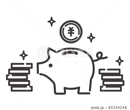 ブタの貯金箱とお金 コイン のベクターイラスト素材 貯蓄 貯める 節約のイラスト素材
