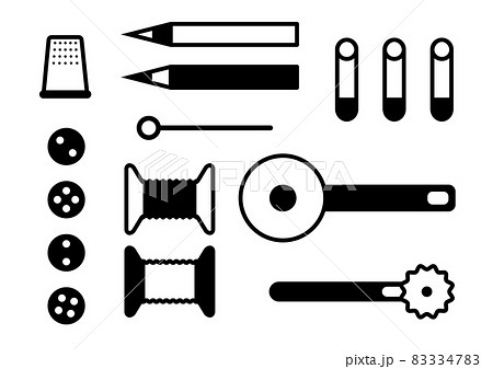 きちんと並べた裁縫道具セットのイラストのイラスト素材 3347