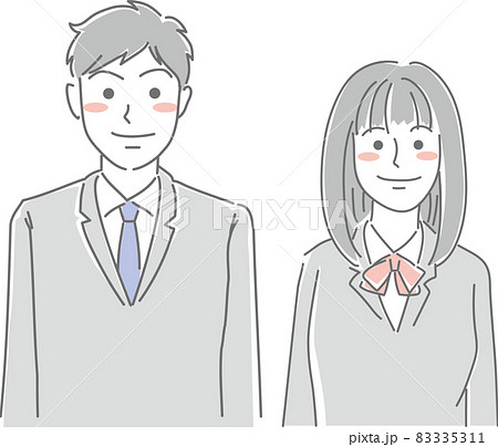 高校生男女_正面向き_二色風 高校生男女_正面向き_二色風 83335311