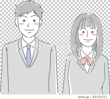 高校生男女_正面向き_二色風 高校生男女_正面向き_二色風 83335311