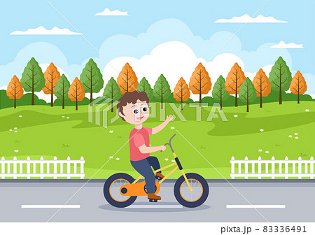 Bicycle Vector Flat Illustration. People Riding Bikes, Sports and outdoor recreational activities on Park Road or Highway are living a healthy lifestyle 83336491