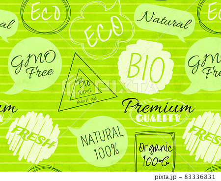 Paper background in retro style with letterings for eco food shops. Eco and bio concept Paper background in retro style with letterings for eco food shops. Eco and bio concept 83336831
