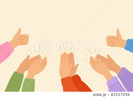 Hands clap. People clapping, celebration succesful deal. Cheers team, support or congratulate. Appreciation crowd, crowd applaud decent vector banner Hands clap. People clapping, celebration succesful deal. Cheers team, support or congratulate. Appreciation crowd, crowd applaud decent vector banner 83337036