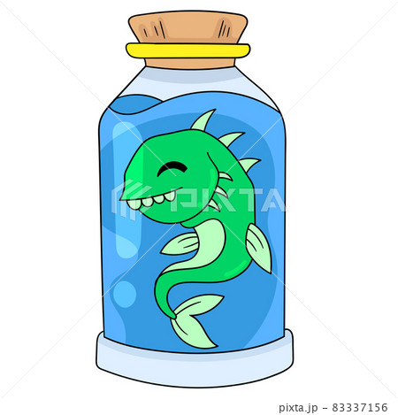 Sharp Toothed Piranha In A Bottle Aquarium のイラスト素材